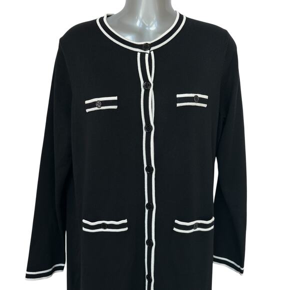 Karl Lagerfeld Paris Cardigan Sweater Dress Black White Women's PL Petite Large - Picture 3 of 10
